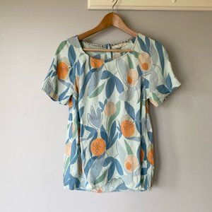 WHITE Stuff peach retro boho design short sleeve top